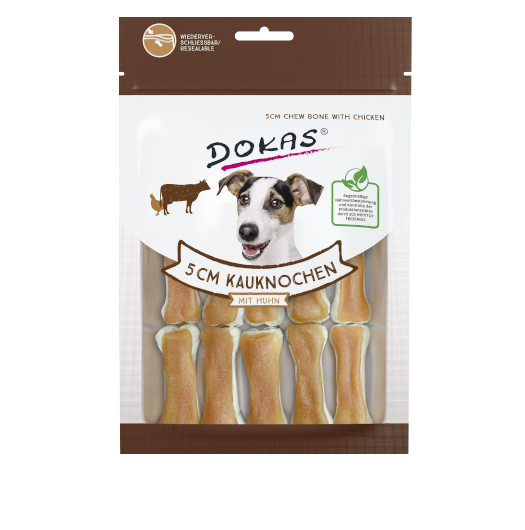 Dokas Dog Snack 5 cm Kauknochen mit Huhn 12Stück
