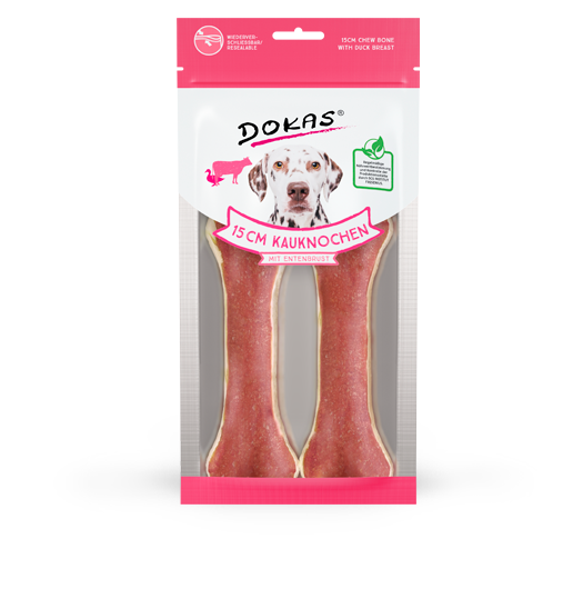 Dokas Dog Snack 15 cm Kauknochen mit Ente 2 Stück