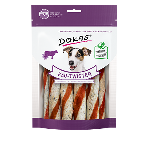 Dokas Dog Snack Kau-Twister Rinderhaut, Ente 200g